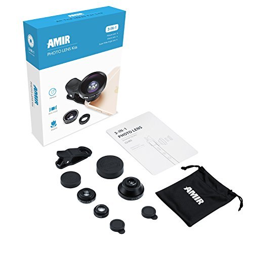 AMIR 3 in 1 Fisheye Lens & Macro Lens & 0.4X Super Wide Angle Lens, Clip on Cell Phone Lens Camera Lens Kits for iPhone 7, 6s, 6, 5s & Most Smartphones