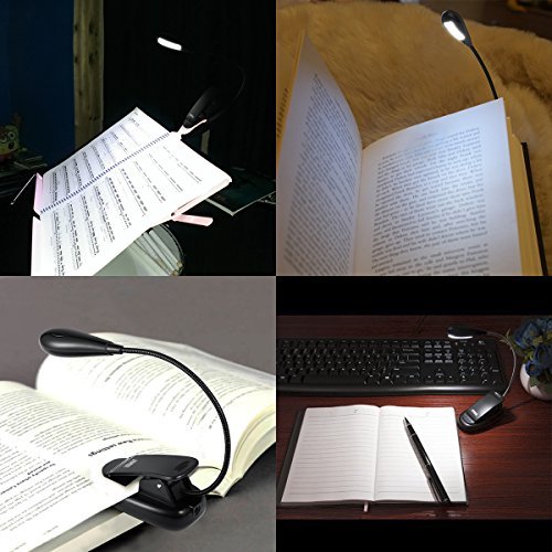 AMIR 4 LED Book Light, Music Stand Light Lamp, Rechargeable and Flexible, Daylight White, Travel Light, Clip Light with Stand, for Reading at Night and eye-friendly with USB Cable & AC Charger