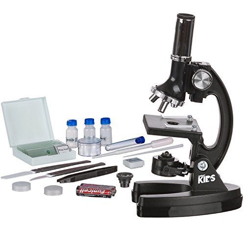 AMSCOPE-KIDS M30-ABS-KT1 Beginner Microscope Kit, LED and Mirror Illumination, 120x - 1200x Six Magnifications, Metal Frame and Base, Includes 48-Piece Accessory Set and Case