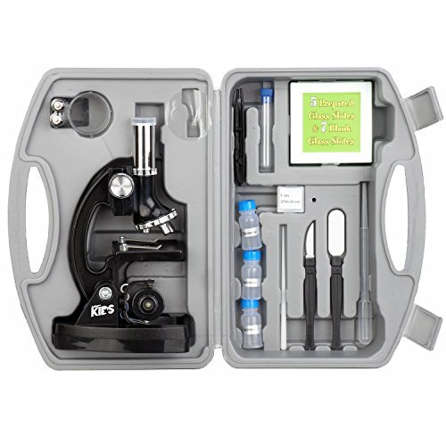 AMSCOPE-KIDS M30-ABS-KT1 Beginner Microscope Kit, LED and Mirror Illumination, 120x - 1200x Six Magnifications, Metal Frame and Base, Includes 48-Piece Accessory Set and Case