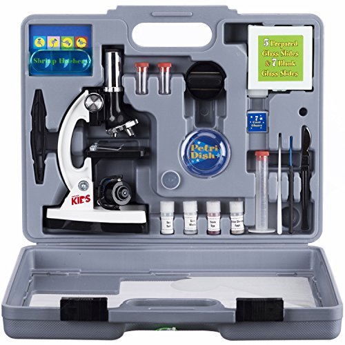 AMSCOPE-KIDS M30-ABS-KT2-W Microscope Kit with Metal Arm and Base, 6 Magnifications from 20x to 1200x, Includes 52-Piece Accessory Set and Case, Awarded The 2016 Top Pick of Microscopes For Beginners