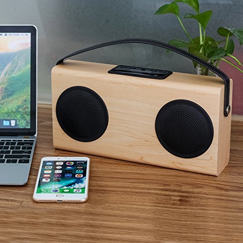 ARCHEER Portable Bluetooth Speaker, Wood Grain Wireless Home Bookshelf Speakers with Enhanced Bass and 4000mAh External Battery to Charge iPhone, Samsung and other Smart Phones