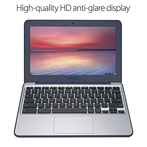 ASUS Chromebook C202SA-YS02 11.6" Ruggedized and Water Resistant Design with 180 Degree (Intel Celeron 4 GB, 16GB eMMC, Dark Blue, Silver)