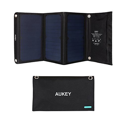 AUKEY 21W Solar Charger with SunPower Solar Panels, Stand, 2 USB Ports for Smartphones