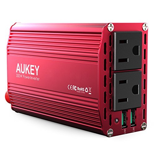 AUKEY 300W Power Inverter with Dual Outlets and Dual 2.4A USB Ports