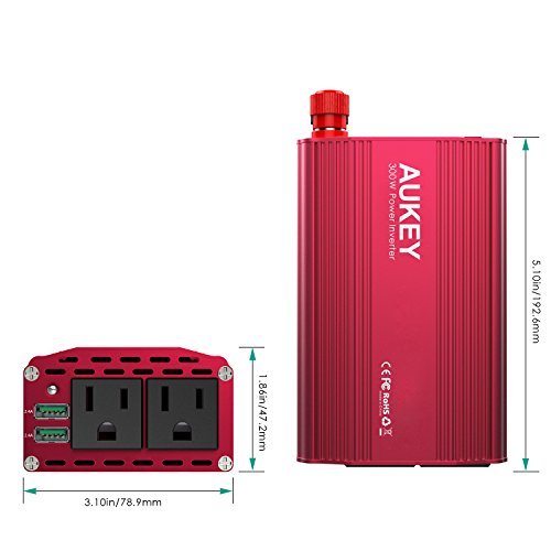 AUKEY 300W Power Inverter with Dual Outlets and Dual 2.4A USB Ports