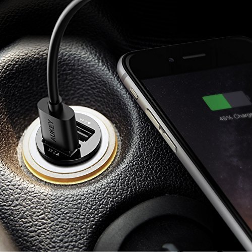 AUKEY CC-S1 Car Charger, Flush Fit Dual Port 4.8A Output for iPhone 7 / 6S / Plus, iPad Pro / Air 2 / mini, Samsung Galaxy S8 / S8+ and More - Black
