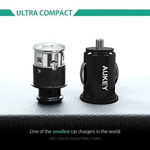 AUKEY CC-S1 Car Charger, Flush Fit Dual Port 4.8A Output for iPhone 7 / 6S / Plus, iPad Pro / Air 2 / mini, Samsung Galaxy S8 / S8+ and More - Black