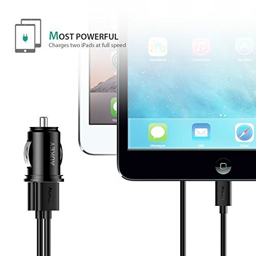 AUKEY CC-S1 Car Charger, Flush Fit Dual Port 4.8A Output for iPhone 7 / 6S / Plus, iPad Pro / Air 2 / mini, Samsung Galaxy S8 / S8+ and More - Black