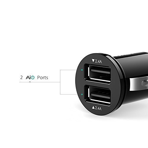 AUKEY CC-S1 Car Charger, Flush Fit Dual Port 4.8A Output for iPhone 7 / 6S / Plus, iPad Pro / Air 2 / mini, Samsung Galaxy S8 / S8+ and More - Black