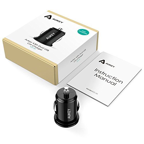 AUKEY CC-S1 Car Charger, Flush Fit Dual Port 4.8A Output for iPhone 7 / 6S / Plus, iPad Pro / Air 2 / mini, Samsung Galaxy S8 / S8+ and More - Black
