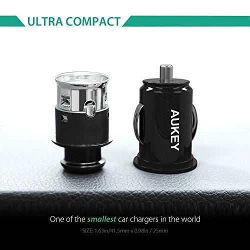 AUKEY CC-S1 Car Charger, Flush Fit Dual Port 4.8A Output for iPhone iPad Samsung & other - Black