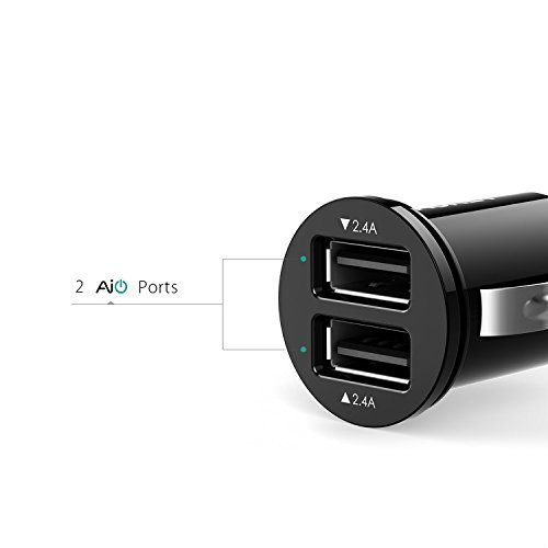 AUKEY CC-S1 Car Charger, Flush Fit Dual Port 4.8A Output for iPhone iPad Samsung & other - Black