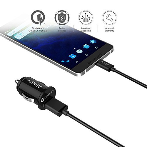 AUKEY Car Charger, Flush Fit Quick Charge 3.0 Port for Samsung Galaxy Note8 / S8 / S8+, LG G6 / V20, HTC 10 and More