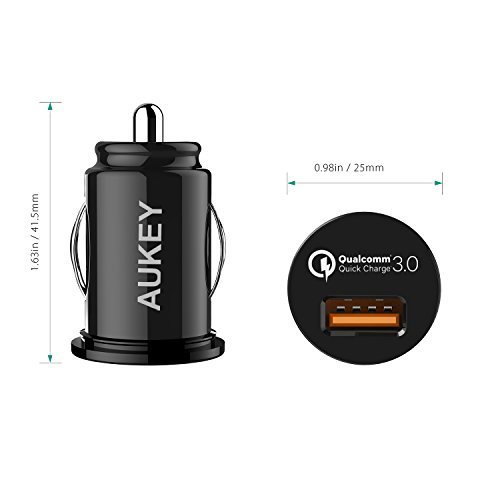 AUKEY Car Charger, Flush Fit Quick Charge 3.0 Port for Samsung Galaxy Note8 / S8 / S8+, LG G6 / V20, HTC 10 and More