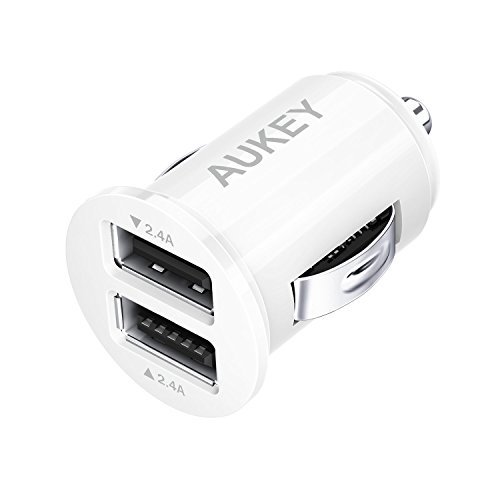 AUKEY Car Charger, ULTRA COMPACT Dual Port 4.8A Output for iPhone iPad Samsung & other - White