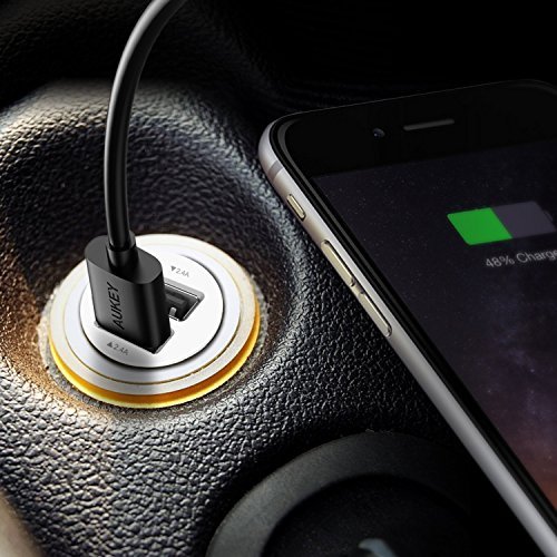 AUKEY Car Charger, ULTRA COMPACT Dual Port 4.8A Output for iPhone iPad Samsung & other - White