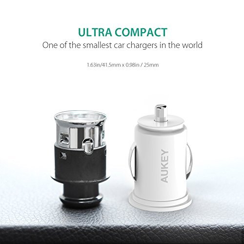 AUKEY Car Charger, ULTRA COMPACT Dual Port 4.8A Output for iPhone iPad Samsung & other - White
