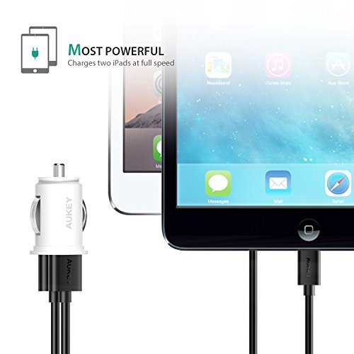 AUKEY Car Charger, ULTRA COMPACT Dual Port 4.8A Output for iPhone iPad Samsung & other - White