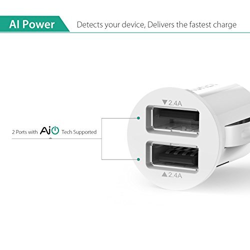 AUKEY Car Charger, ULTRA COMPACT Dual Port 4.8A Output for iPhone iPad Samsung & other - White