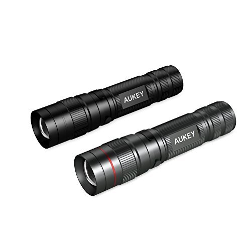 AUKEY LED Mini Flashlights, Ultra-Compact, Water-Resistant, Outdoor Torches with Adjustable Focus & 3 Light Modes, for Camping / Hiking / Household Use