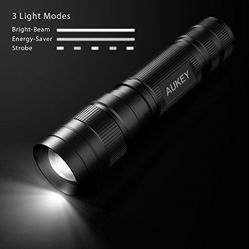 AUKEY LED Mini Flashlights, Ultra-Compact, Water-Resistant, Outdoor Torches with Adjustable Focus & 3 Light Modes, for Camping / Hiking / Household Use