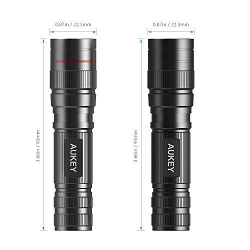 AUKEY LED Mini Flashlights, Ultra-Compact, Water-Resistant, Outdoor Torches with Adjustable Focus & 3 Light Modes, for Camping / Hiking / Household Use