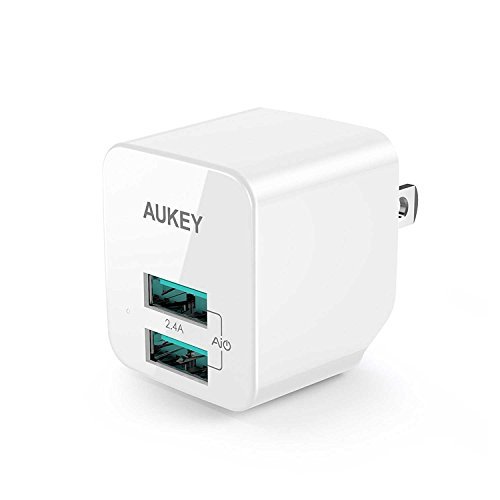 AUKEY USB Wall Charger, ULTRA COMPACT Dual Port 2.4A Output & Foldable Plug for iPhone iPad Samsung & Others - White