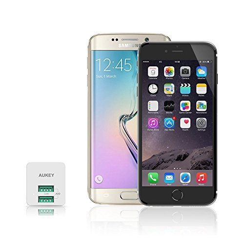 AUKEY USB Wall Charger, ULTRA COMPACT Dual Port 2.4A Output & Foldable Plug for iPhone iPad Samsung & Others - White
