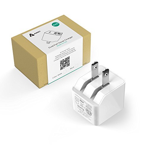 AUKEY USB Wall Charger, ULTRA COMPACT Dual Port 2.4A Output & Foldable Plug for iPhone iPad Samsung & Others - White