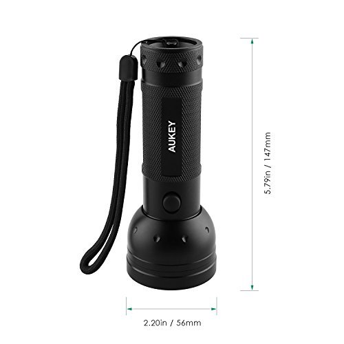 AUKEY UV Flashlight, 51 LEDs for Home & Hotel Inspection, Pet Urine & Stain Detection, Spot Counterfeit Money (Batteries Included)