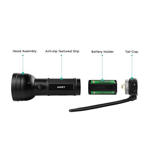 AUKEY UV Flashlight, 51 LEDs for Home & Hotel Inspection, Pet Urine & Stain Detection, Spot Counterfeit Money (Batteries Included)