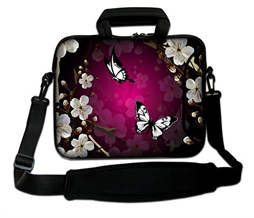 AUPET 15 15.6 inch Neoprene Laptop Sleeve Bag Carrying Case with Outside Handle and Adjustable Shoulder Strap & External Side Pocket, Fits Various Laptops( Butterfly and Flower)