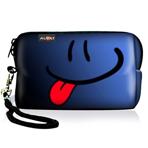 AUPET Blue Smile Digital Camera Case Bag Pouch Coin Purse with Strap For Sony Samsung Nikon Canon Kodak