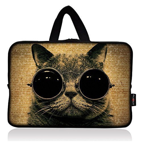 AUPET Cat with Glasses Universal 7 ~ 8 inch Tablet Portable Neoprene Zipper Carrying Sleeve Case Bag