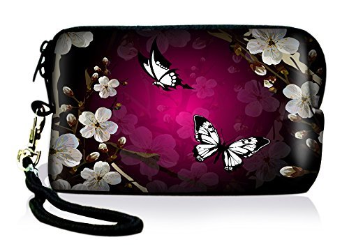 AUPET Digital Camera Case Bag Pouch Coin Purse with Strap For Sony Samsung Nikon Canon Kodak,Purple Butterfly Design