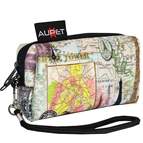 AUPET Map Design Digital Camera Case Bag Pouch Coin Purse with Strap For Sony Samsung Nikon Canon Kodak