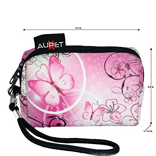 AUPET Pink Butterfly Design Digital Camera Case Bag Pouch Coin Purse with Strap For Sony Samsung Nikon Canon Kodak