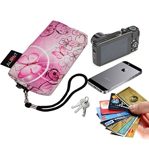 AUPET Pink Butterfly Design Digital Camera Case Bag Pouch Coin Purse with Strap For Sony Samsung Nikon Canon Kodak