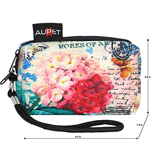 AUPET Pink Flowers Design Digital Camera Case Bag Pouch Coin Purse with Strap For Sony Samsung Nikon Canon Kodak