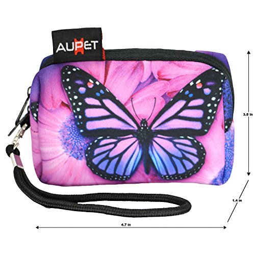 AUPET Purple Butterfly Design Digital Camera Case Bag Pouch Coin Purse with Strap For Sony Samsung Nikon Canon Kodak