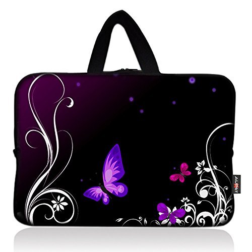 AUPET Purple Butterfly Universal 7 ~ 8 inch Tablet Portable Neoprene Zipper Carrying Sleeve Case Bag