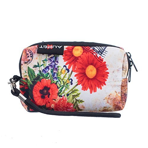 AUPET Red Flowers Design Digital Camera Case Bag Pouch Coin Purse with Strap For Sony Samsung Nikon Canon Kodak