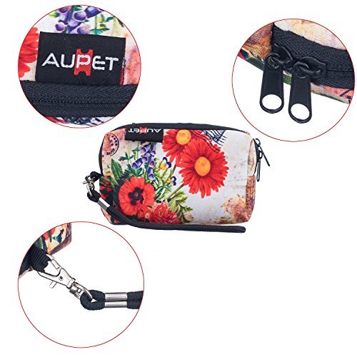 AUPET Red Flowers Design Digital Camera Case Bag Pouch Coin Purse with Strap For Sony Samsung Nikon Canon Kodak