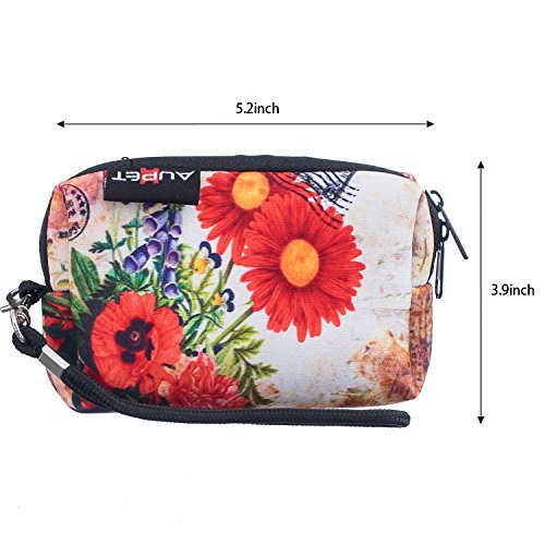 AUPET Red Flowers Design Digital Camera Case Bag Pouch Coin Purse with Strap For Sony Samsung Nikon Canon Kodak
