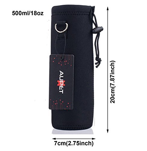 AUPET Water Bottle Carrier,Insulated Neoprene Water bottle Holder Bag Case Pouch Cover 500ML Adjustable Shoulder Strap, Great for Stainless Steel and Plastic Bottles, Sport and Energy Drinks