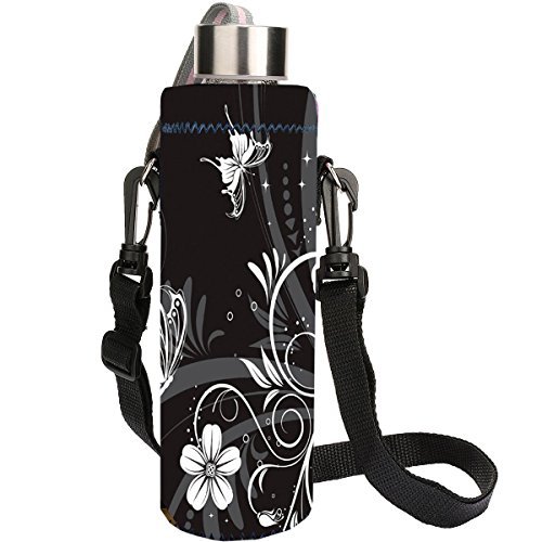 AUPET White Black 1L Water Bottle Insulated Neoprene Cover Storage Bag/Carrier Holder + Shoulder Strap 1000ML:PBC-031