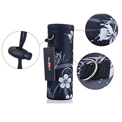 AUPET White Black 1L Water Bottle Insulated Neoprene Cover Storage Bag/Carrier Holder + Shoulder Strap 1000ML:PBC-031