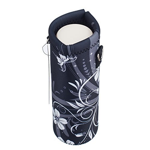 AUPET White Black 1L Water Bottle Insulated Neoprene Cover Storage Bag/Carrier Holder + Shoulder Strap 1000ML:PBC-031