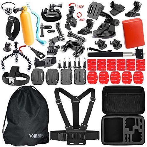 Action Camera Accessories Kit for Sports Gopro Hero 5/4/3/2 Silver Black SJCAM SJ4000 SJ5000 SJ6000, Akaso EK7000, EKEN H9r, Fitfort Underwater Wifi Cam (46 Items)